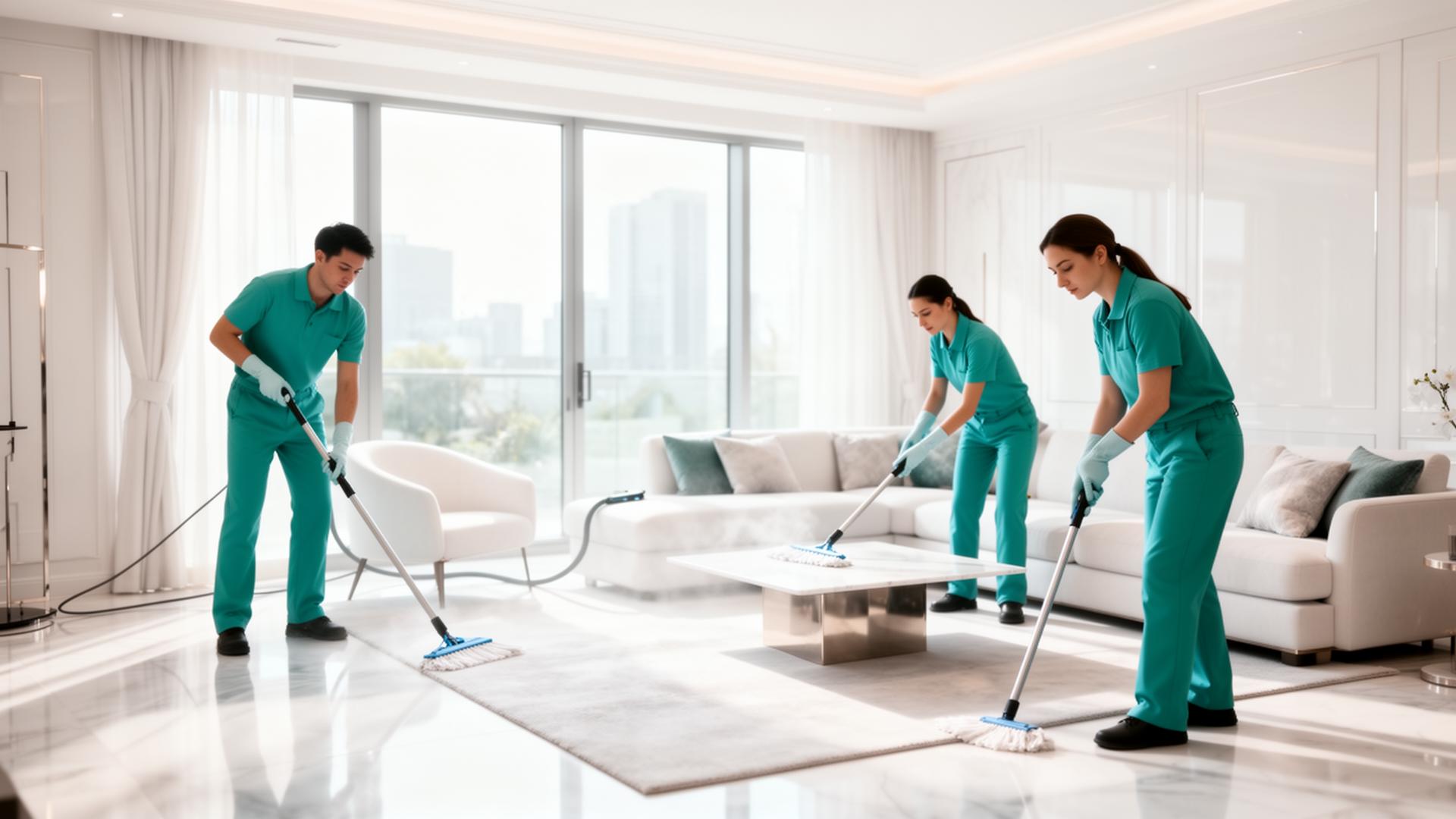 Philian Cleaning Services team cleaning a modern living room in Ottawa